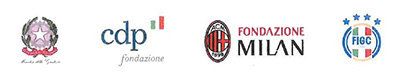 Emblema del Ministero della giustizia e loghi fondazione milan - fondazione cdp - figc