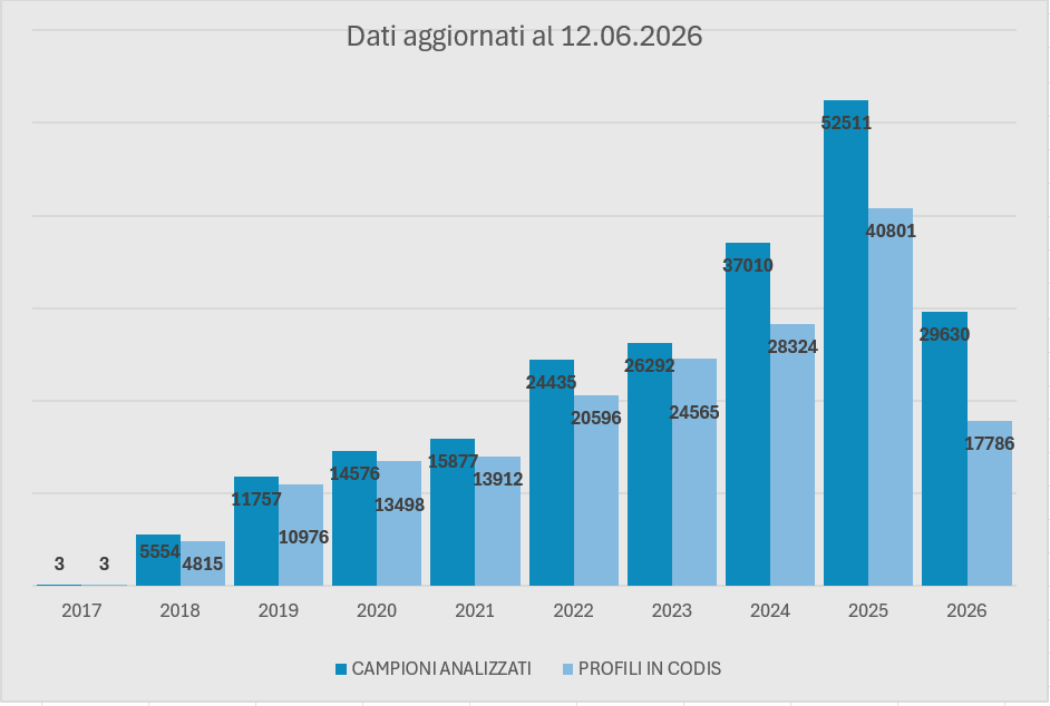 statistiche dal 2017 - inserimenti in codis rappresentazione su base annua